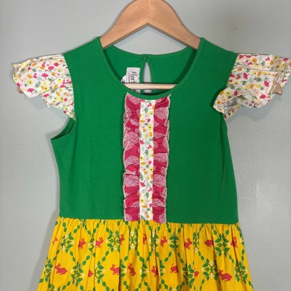 Livy James Flutter Sleeve Sun Dress-Green and Yellow-Girls Size 10
